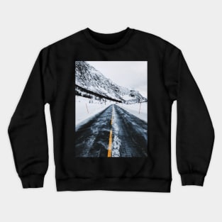 Driving Norway - Road Through Mountainous White Winter Landscape Crewneck Sweatshirt